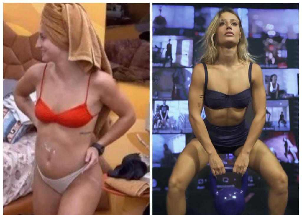 Bruna Griphao no 'BBB' e atualmente. Após o programa, ela remotou a rotina de exercícios e transformou o corpo — Foto: Reprodução