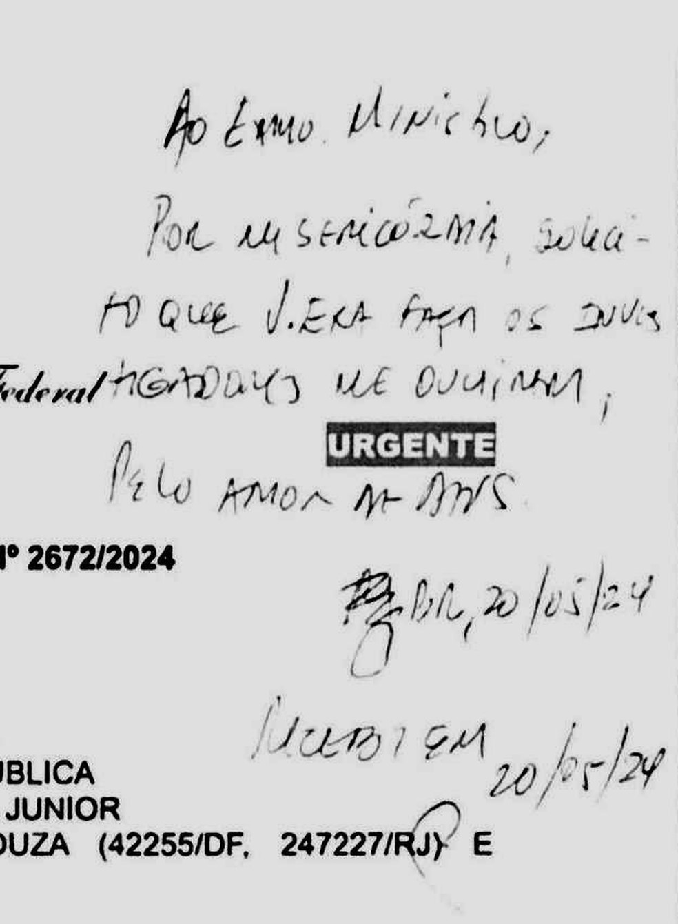 O bilhete escrito pelo delegado Rivaldo Barbosa ao ministro Alexandre de Moraes, do Supremo Tribunal Federal (STF) — Foto: Reprodução