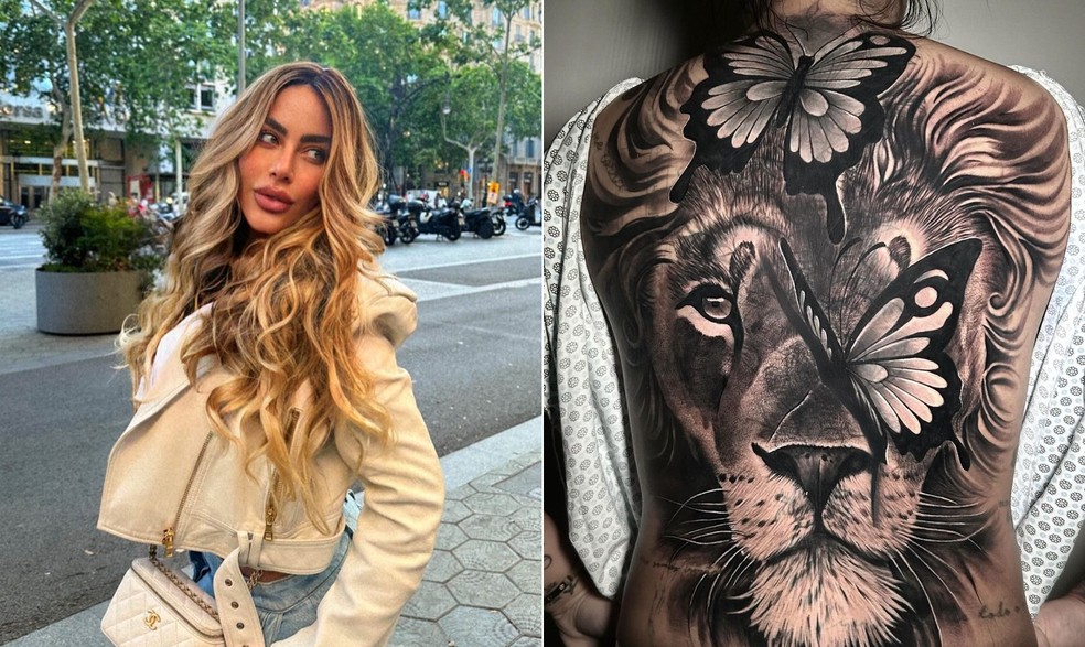 Irmã de Neymar, Rafaella Santos 'fechou as costas' com desenho de leão com borboletas — Foto: Instagram