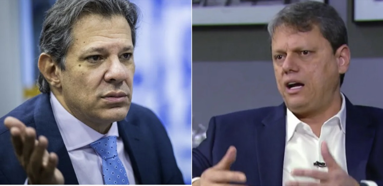 O ministro da Fazenda, Fernando Haddad, e o governador de São Paulo, Tarcísio de Freitas, se encontram nesta terça-feira