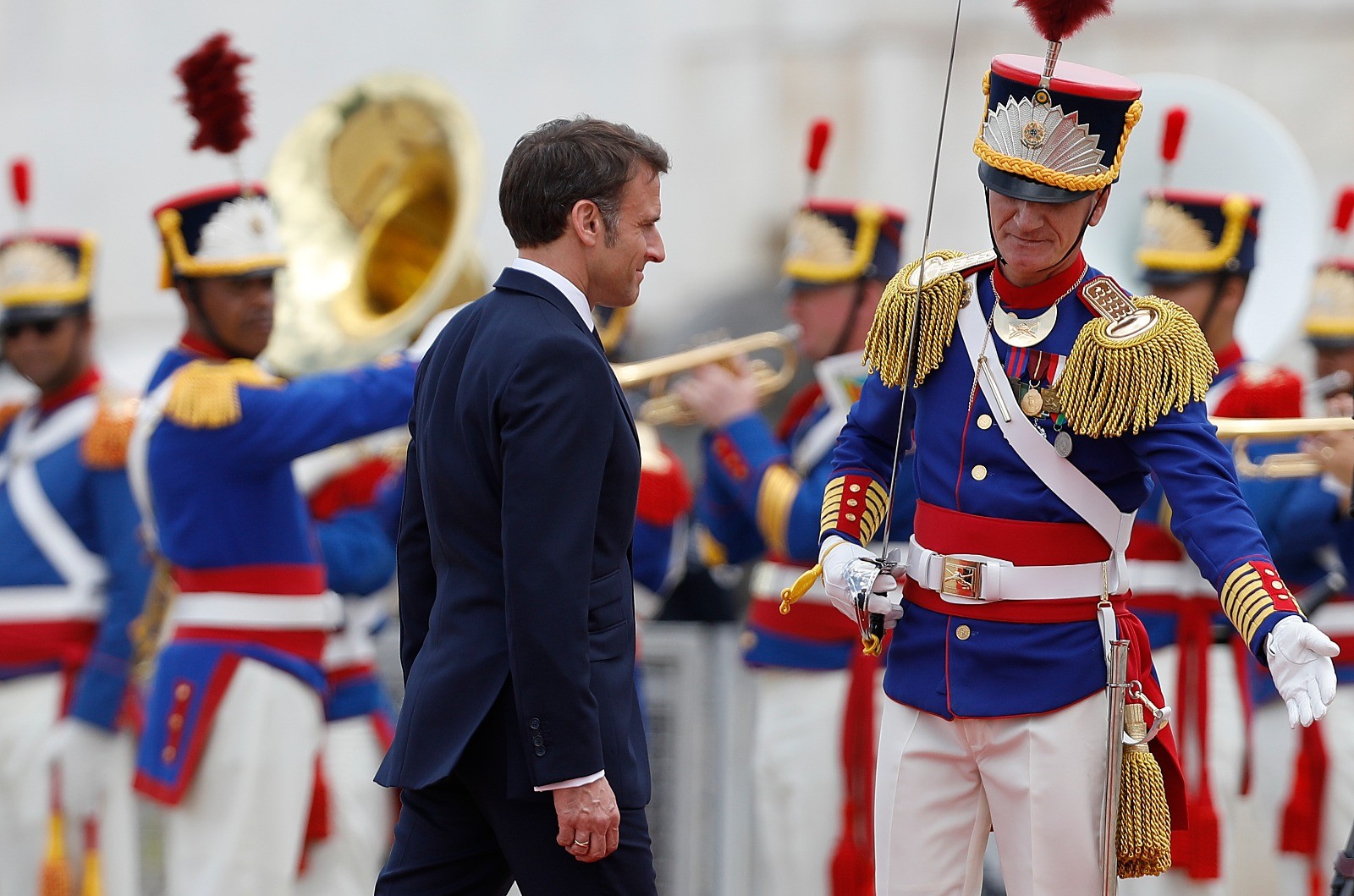 O presidente francês Emmanuel Macron em cerimônia no Palácio do Planalto, Brasília — Foto: Cristiano Mariz/Agência O Globo