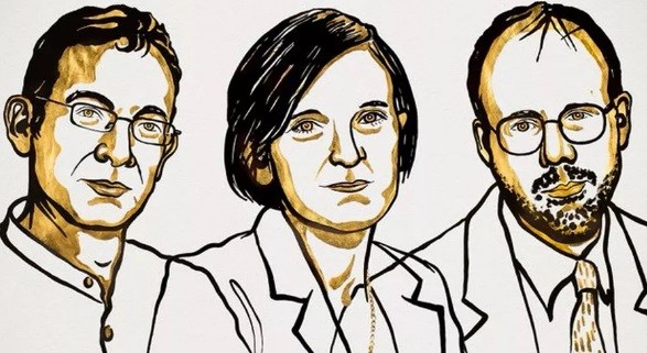 Abhijit Banerjee, Michael Kremer e Esther Duflo (2019; Índia/EUA/França) - O trio formado pelo indiano naturalizado americano Abhijit Banerjee, o americano Michael Kremer e a franco-americana Esther Duflo foi anunciado ganhador do Nobel de Economia por sua abordagem experimental para combater e aliviar a pobreza no mundo. — Foto: Reprodução/Twitter Prêmio Nobel