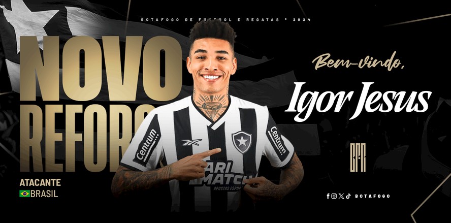 Botafogo anuncia contratação do atacante Igor Jesus