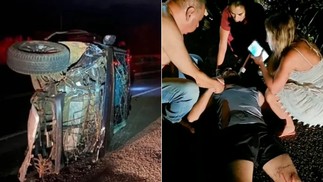 O sertanejo Zé Neto (à direita) é resgatado após acidente de carro que deixou veículo com perda total — Foto: Reprodução/Twitter