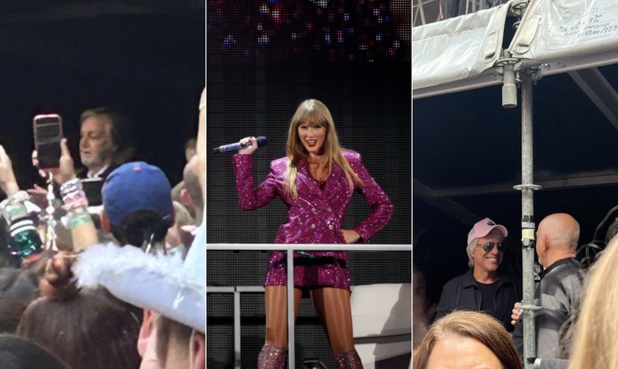 Paul McCartney e Jon Bon Jovi vão a show de Taylor Swift, em Londres. Ao centro, a cantora em sua passagem pelo Rio de Janeiro