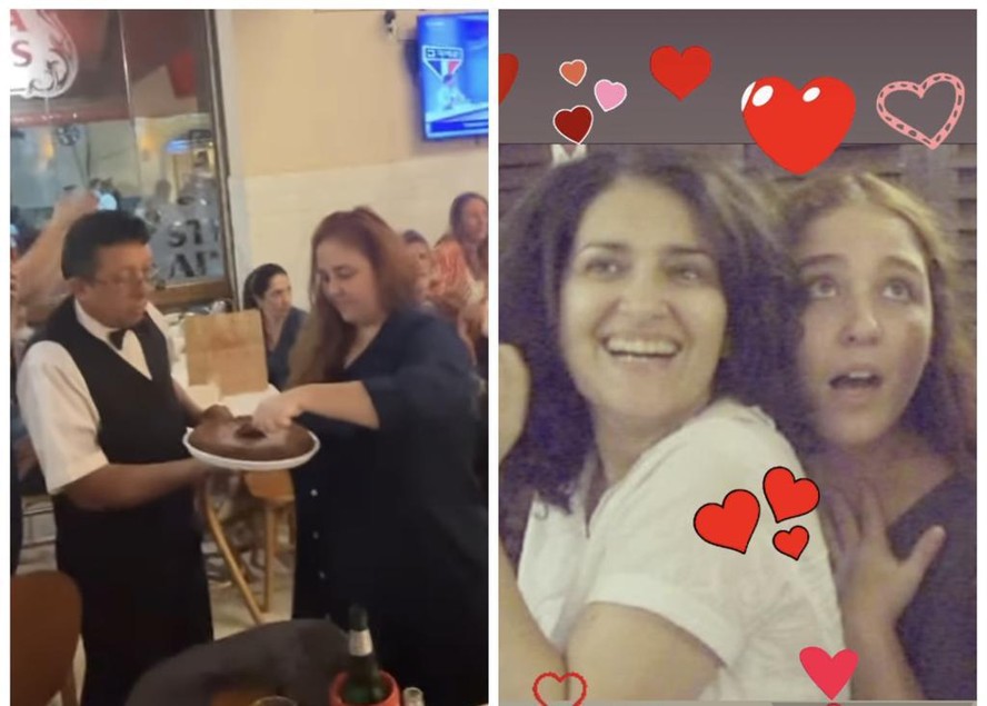 Debora Lamm no aniversário de Inez Viana e, à direita, numa foto com ela compartilhada nas redes