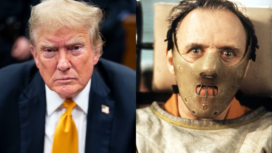 O candidato republicano à presidência dos EUA, Donald Trump, e o ator Anthony Hopkins como Hannibal Lecter em 'O silêncio dos inocentes