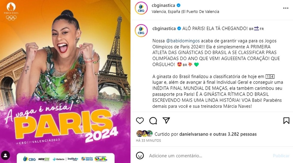 Bárbara Domingos: é a primeira ginasta do Brasil a garantir vaga na Olimpíada de Paris — Foto: Reprodução