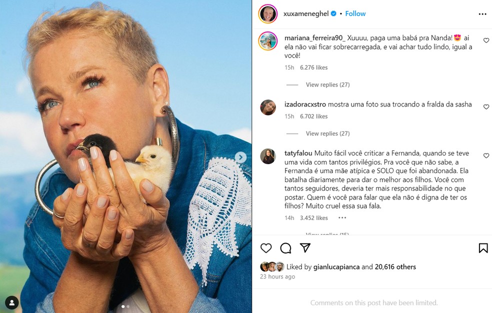 Comentários nas redes sociais de Xuxa — Foto: Reprodução/Redes sociais