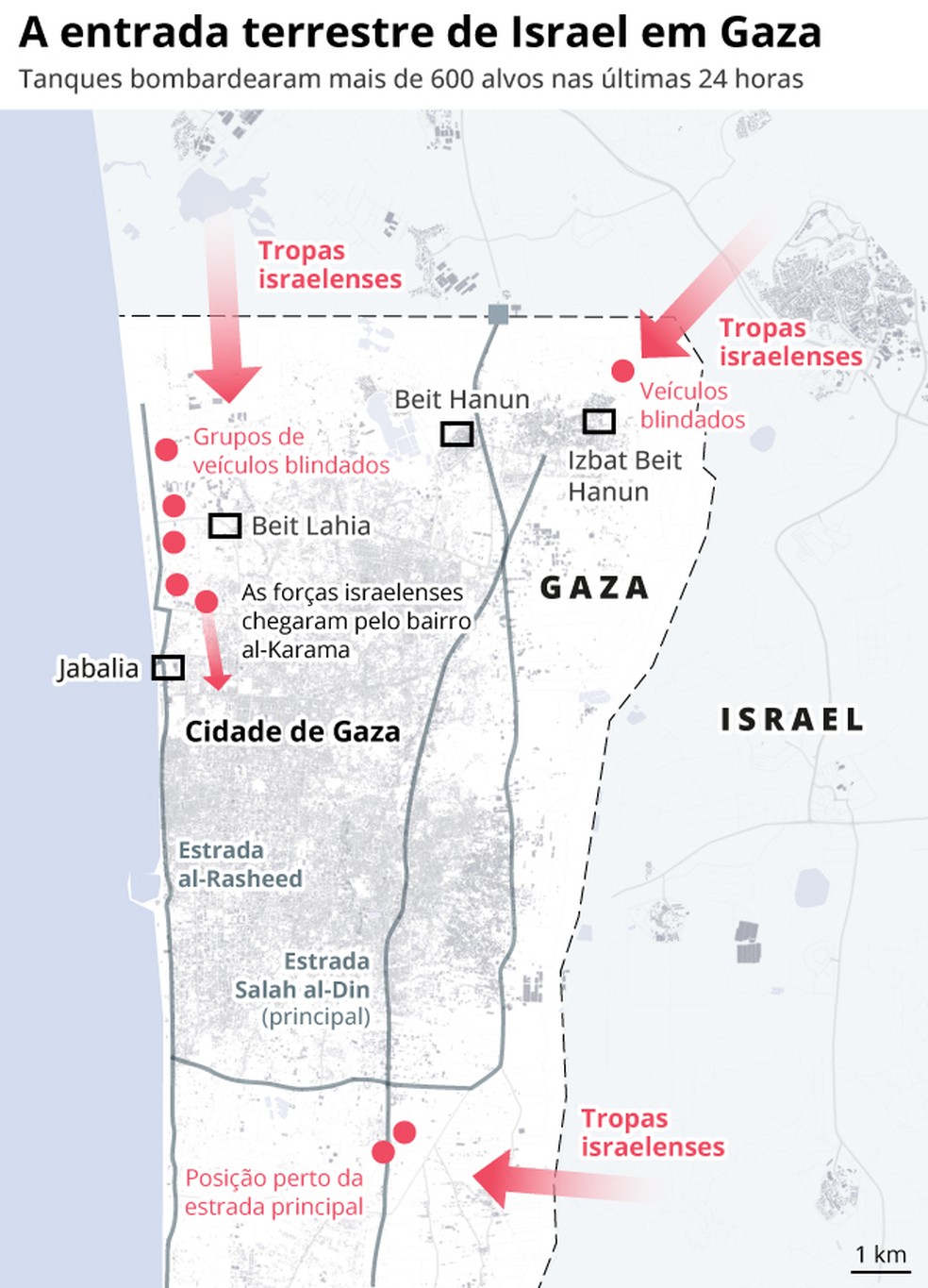Veja a entrada das tropas de Israel na Faixa de Gaza — Foto: Arte O Globo