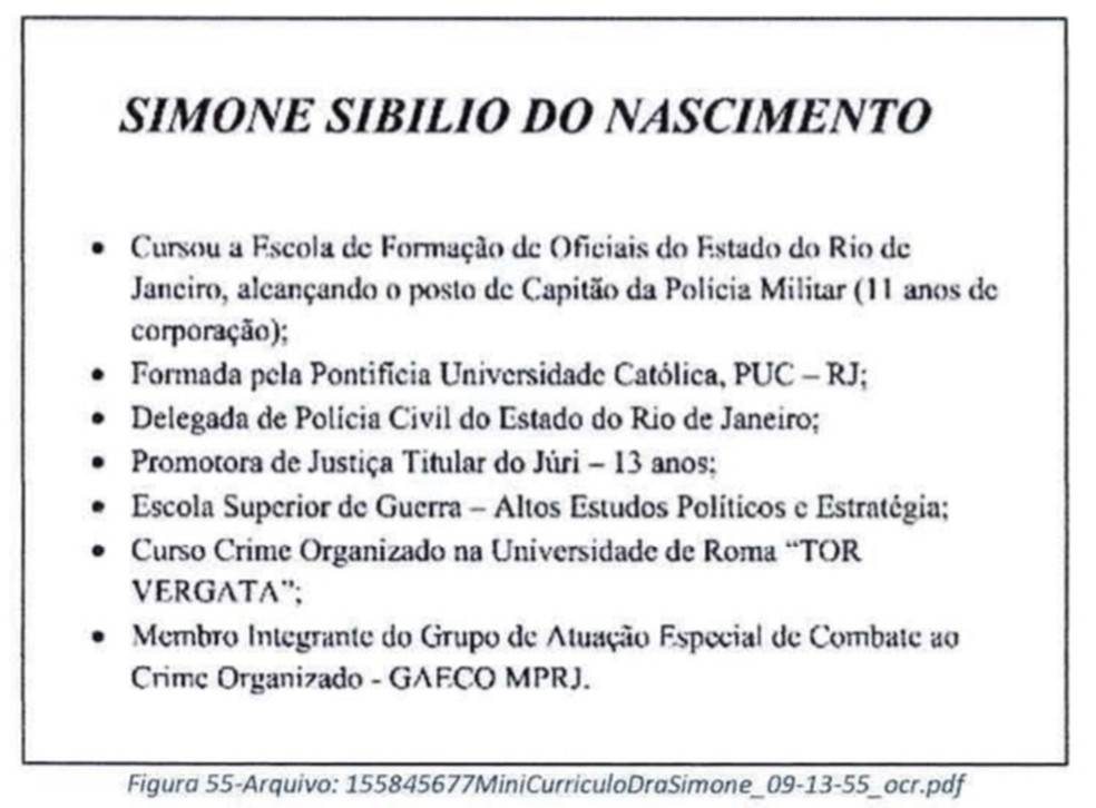 As informações sobre a promotora Simone Sibilio, do Ministério Público do Rio — Foto: Reprodução