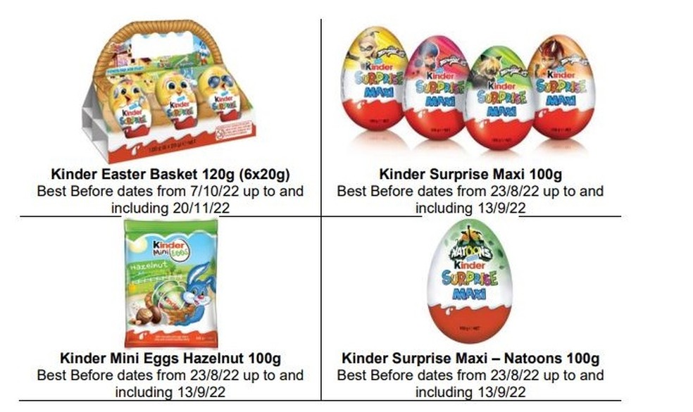 Os produtos Kinder retirados dos mercados na Austrália Reprodução — Foto:         