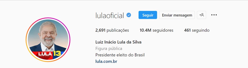 Eleito no 2° turno, Lula atualizou as redes sociais — Foto: Reprodução
