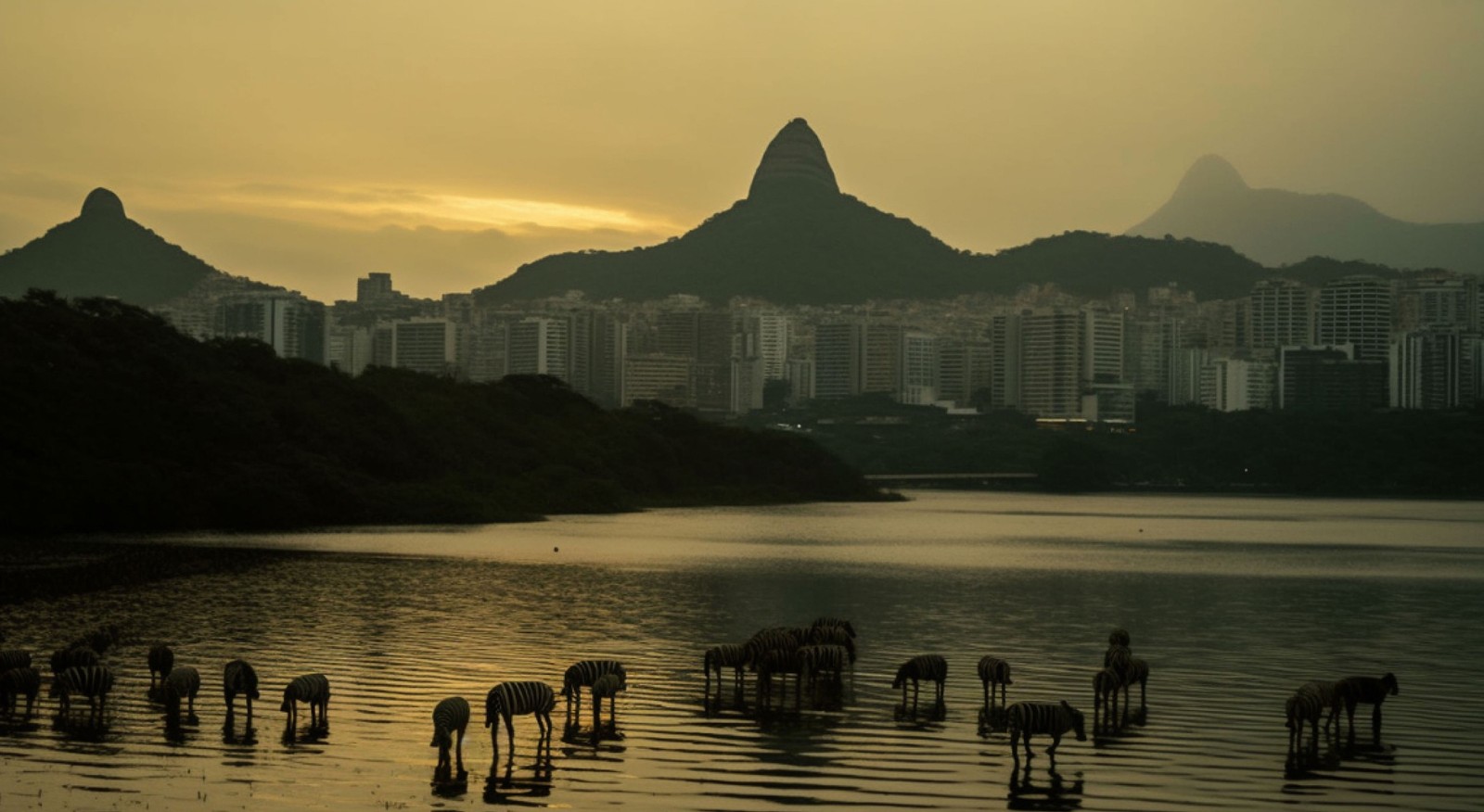 Imagem simula zebras na Lagoa Rodrigo de Freitas — Foto: Midjourney