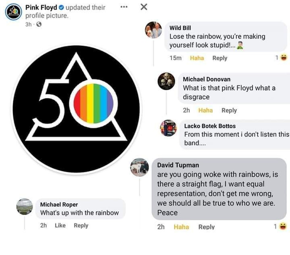 Supostos fãs associam arco-íris em disco clássico do Pink Floyd à causa LGBTQIAPN+ — Foto: Reprodução das redes sociais