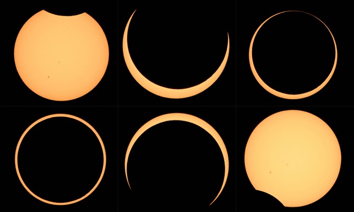 Compilado de fases do eclipse solar