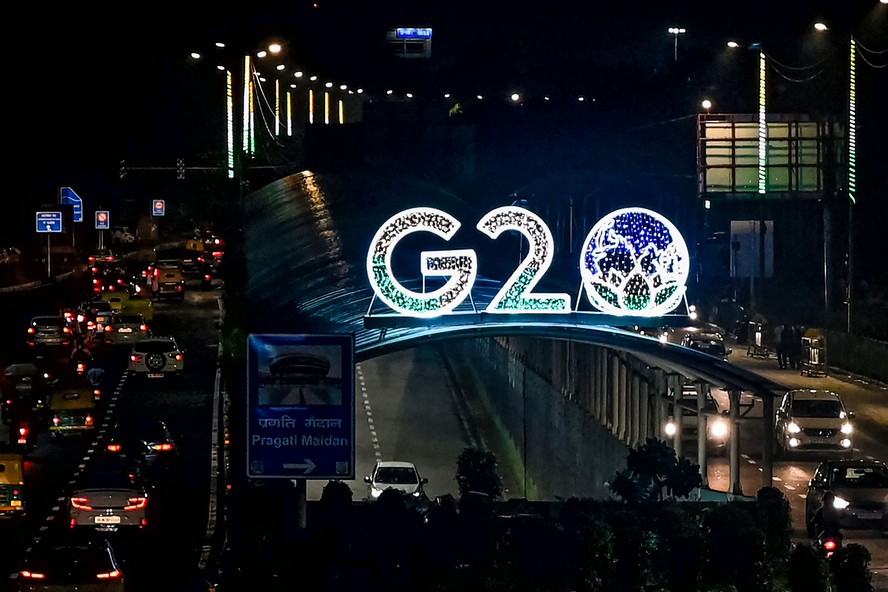 Letreiro da edição do G20 na Índia