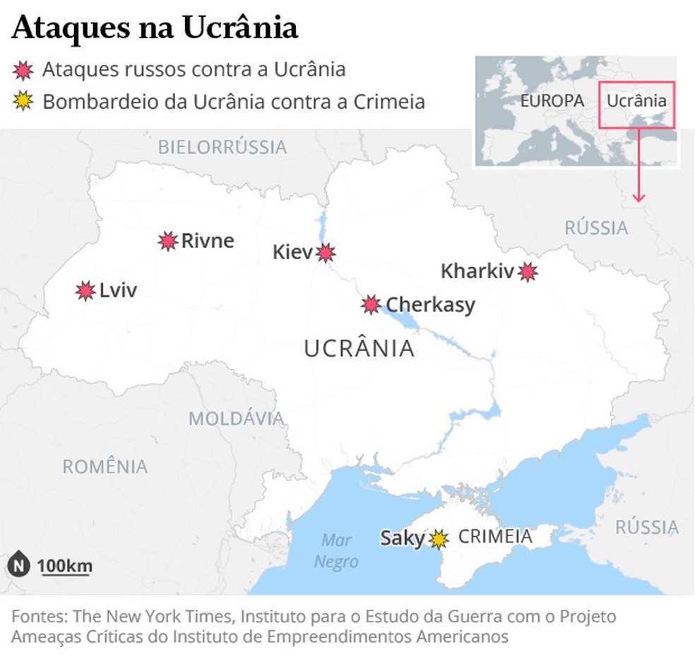 Mapa dos ataques aéreos nesta quinta-feira, 21 — Foto: Arte/O Globo