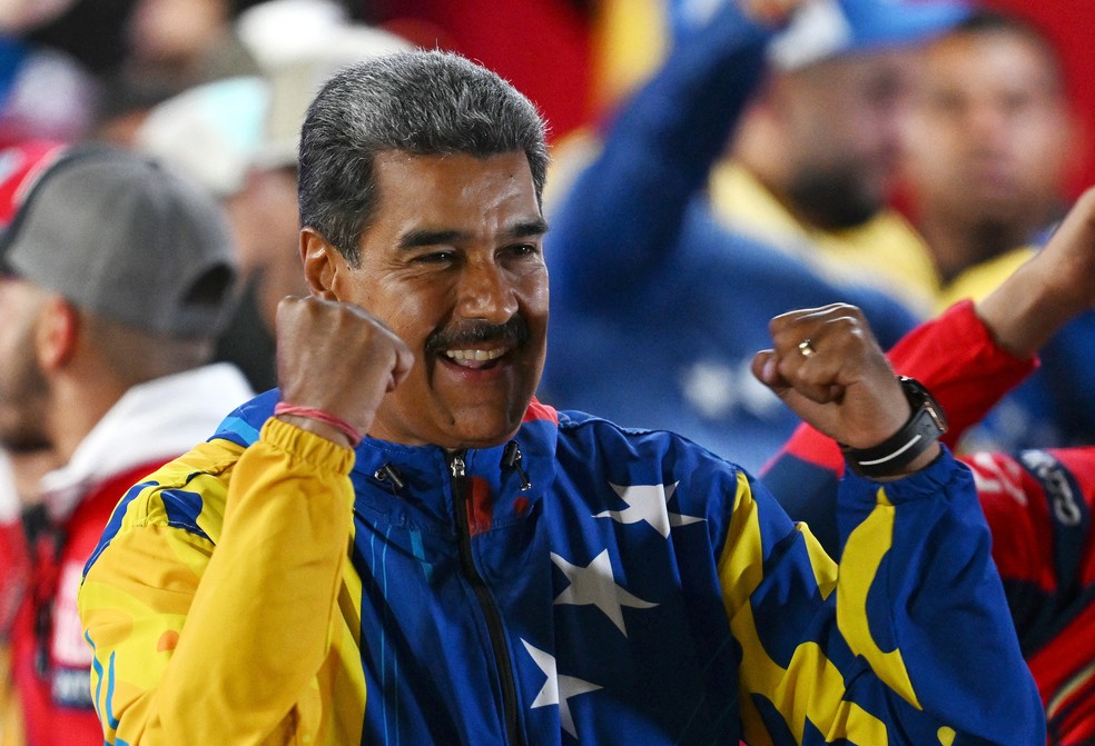 Nicolás Maduro reage após os resultados da eleição presidencial em Caracas — Foto: AFP