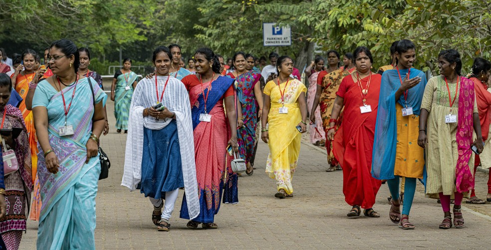 O estado de Tamil Nadu tem um percentual muito alto de mulheres trabalhando em comparação com o resto da Índia — Foto: Atul Loke/NYT