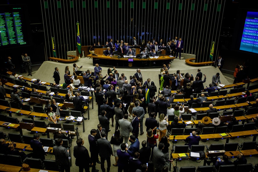 Sessão conjunta de Câmara e Senado, presidida por Rodrigo Pacheco para analisar os vetos