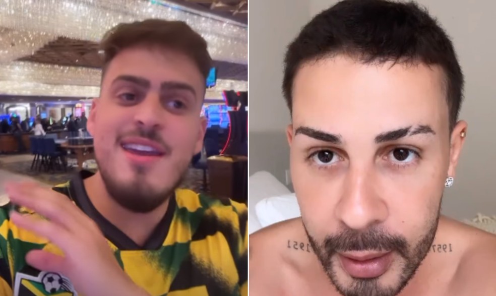 Vídeo de Jon Vlogs gravado em Las Vegas e vídeo do influenciador Carlinhos Maia — Foto: Reprodução