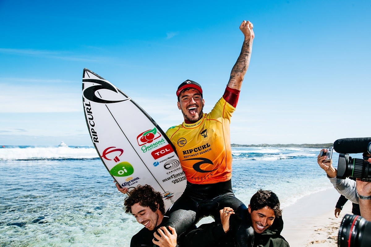 Gabriel Medina comemora vitória no Rottnest Pro Matt Dunbar / World Surrf League via Getty Images/Divulgação — Foto: Divulgação