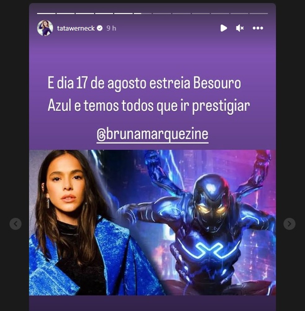 Tatá Werneck promove "Besouro Azul" nas redes sociais — Foto: Reprodução