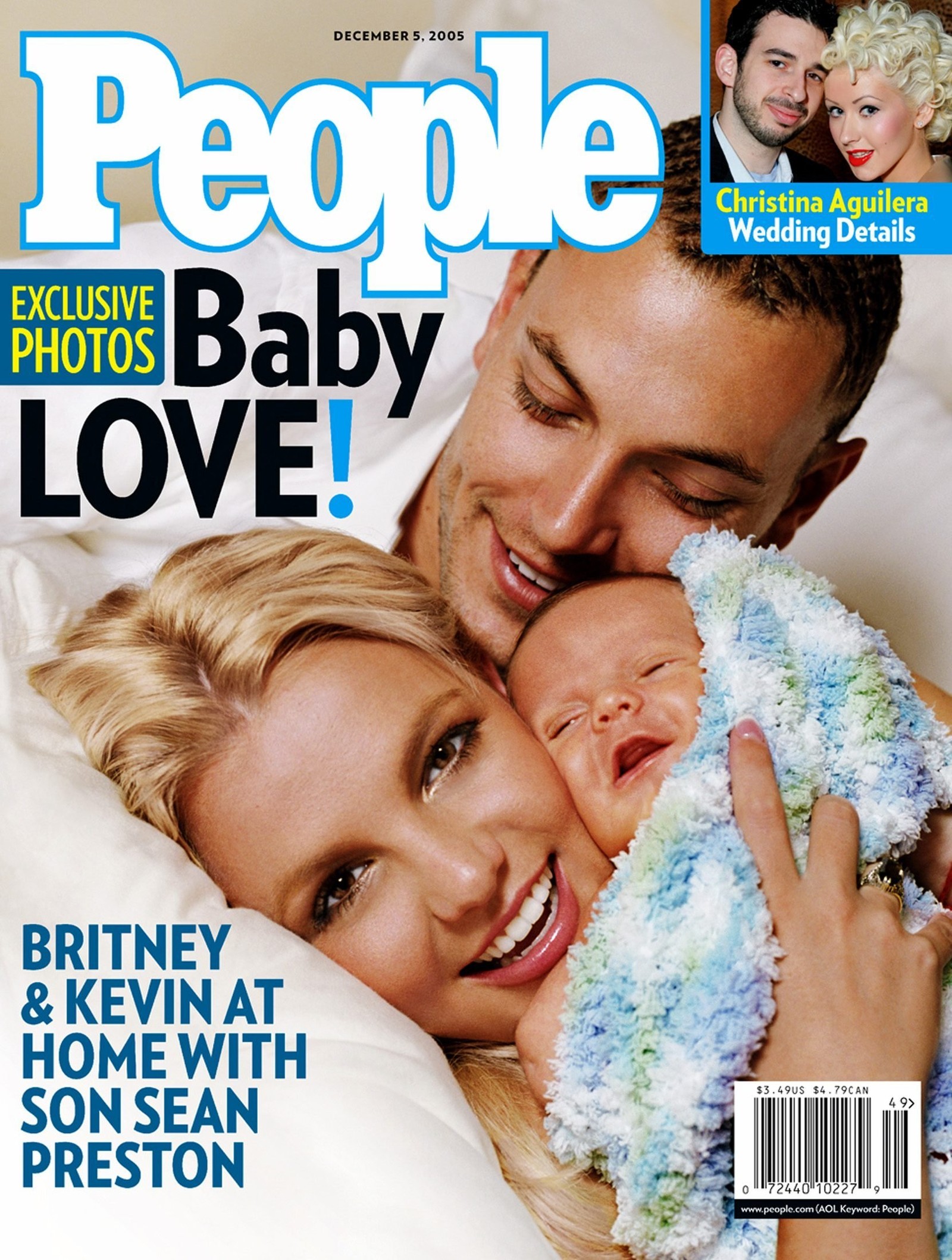 Em 2005, a revista People estampava sua capa com Britney, seu então marido, Kevin Federline, e o filho do casal, Sean — Foto: Reprodução / People