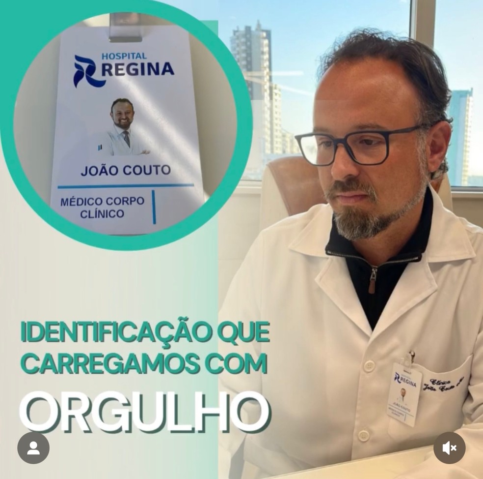 Crachá identificava João Couto Neto como sendo do corpo clínico de hospital, que diz que cedia apenas a estrutura para ele trabalhar — Foto: Reprodução