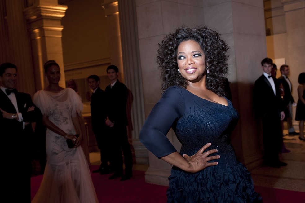 Oprah Winfrey vestindo Oscar de la Renta no Met Gala, em 2010 — Foto: Evan Sung/The New York Times