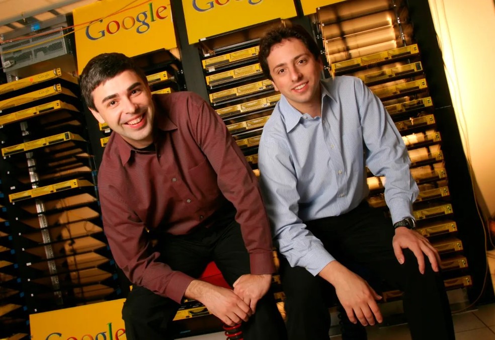 Larry Page e Sergey Brin, fundadores do Google — Foto: Reprodução/Kim Kulish/Getty Images