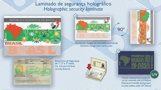 Os dados do titular do novo passaporte brasileiro passam a ser protegidos por um laminado de segurança holográfico — Foto: Divulgação / Polícia Federal