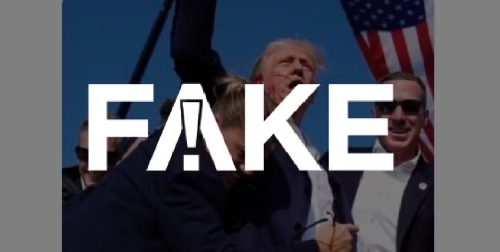 É #FAKE que agentes aparecem rindo após atentado contra Trump — Foto: Reprodução