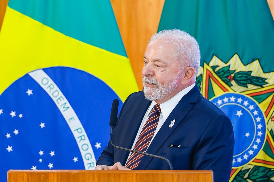 O presidente Luiz Inácio Lula da Silva discursa em evento no Palácio do Planalto