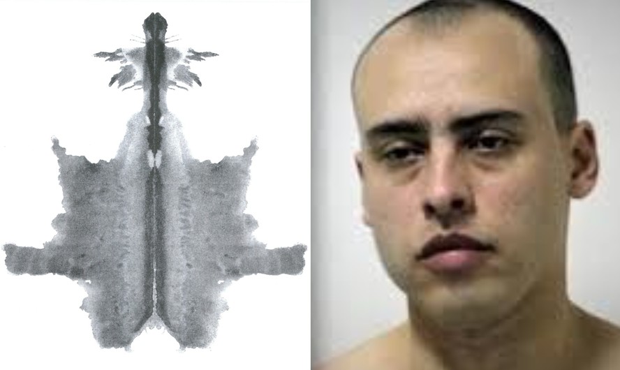 Uma das imagens do teste de Rorschach e Alexandre Nardoni, que não pretende realizar a avaliação