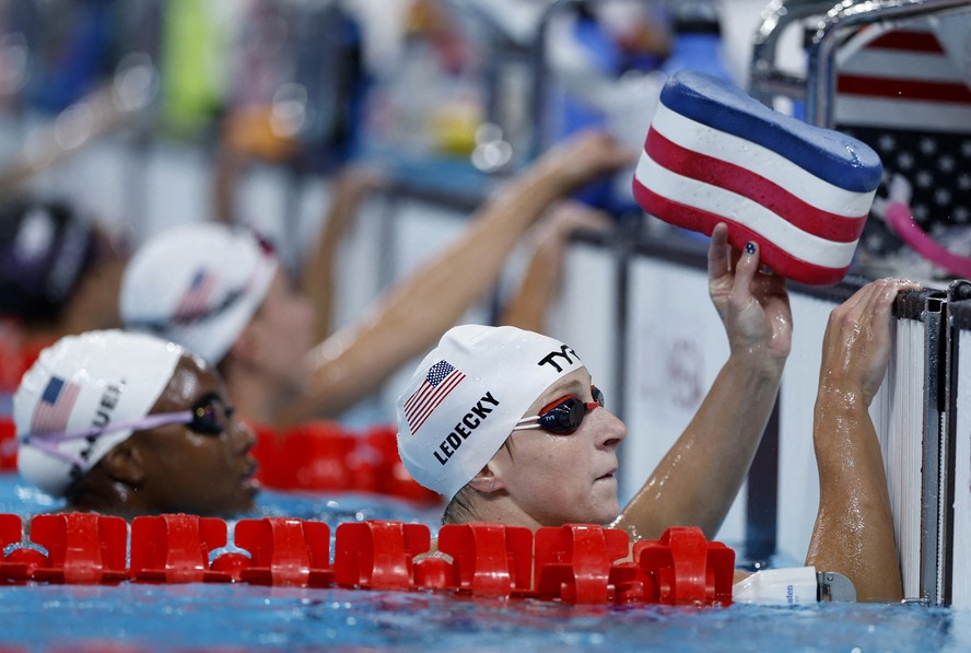 Katie Ledecky durante treinamento em Paris-2024