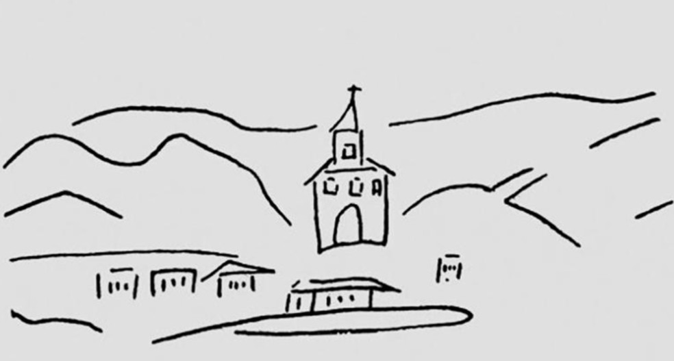 Igreja de Nossa Senhora do Ó, em Sabará, desenho de Tarsila feito na viagem a Minas (1924) — Foto: Reprodução