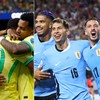Brasileiros e uruguaios se enfrentam neste sábado, pelas quartas de final da Copa América - Montagem com fotos de Kevork Djansezian e Michael Reaves/Getty Images via AFP