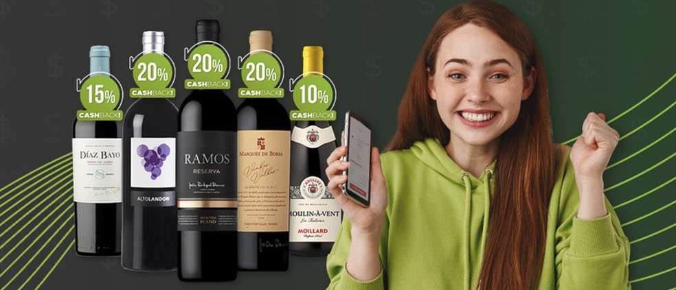 A Grande Adega faz promoção de cashback na compra de vinhos — Foto: Reprodução