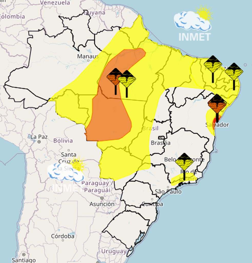 Previsão do tempo para esta quarta-feira em todo o Brasil — Foto: Reprodução