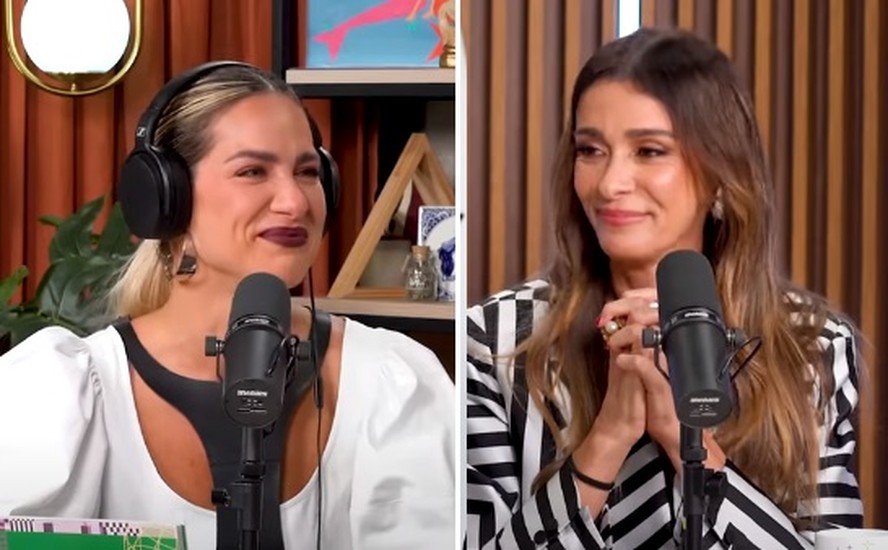 Giovanna Ewbank e Monica Martelli durante o videocast 'Quem pode, pod'