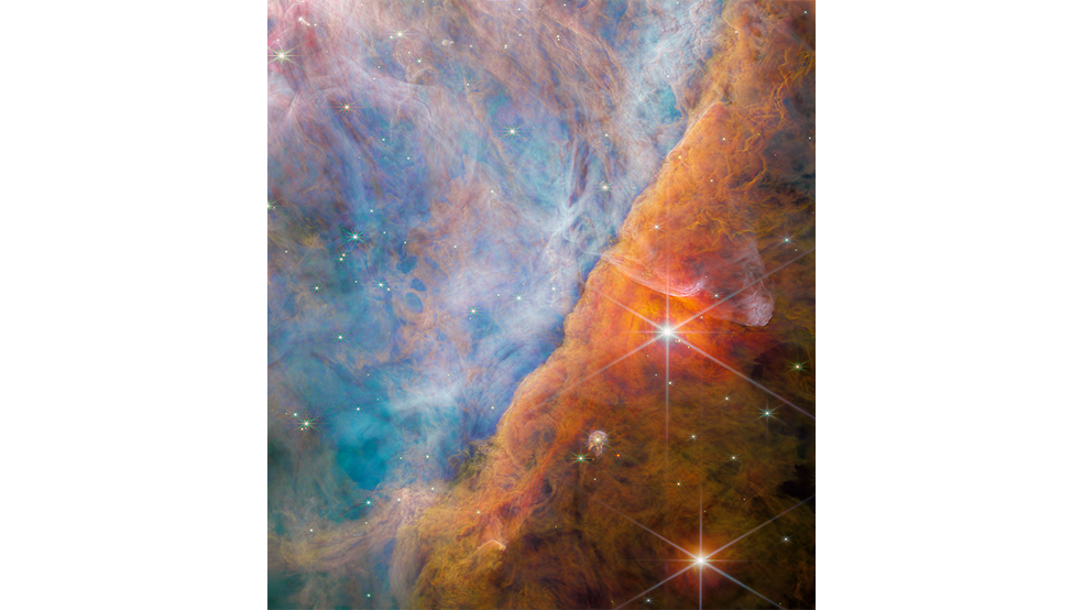 Imagem tirada pela NIRCam (Câmera de infravermelho próximo) do James Webb mostra uma parte da Nebulosa de Orion conhecida como Orion Bar. — Foto: ESA/Webb, NASA, CSA, M. Zamani (ESA/Webb), and the PDRs4All ERS Team