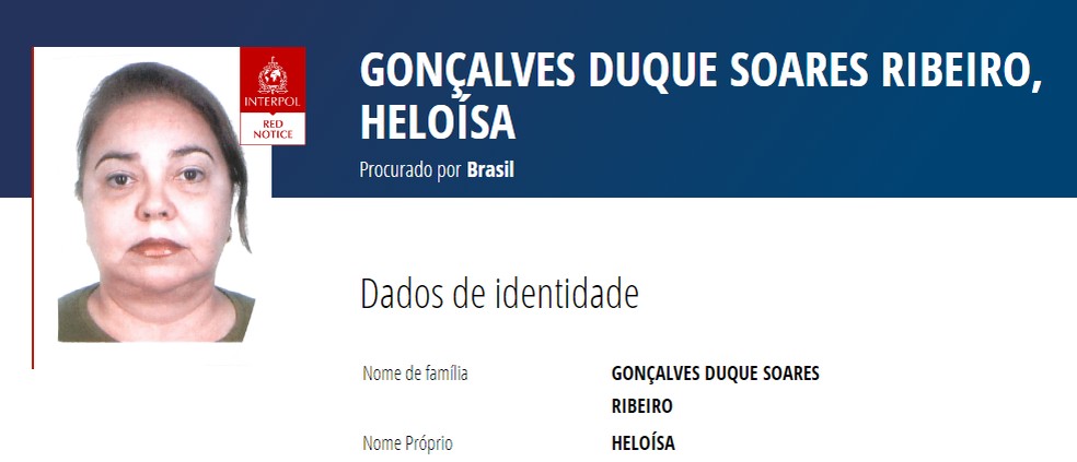 Heloísa Gonçalves é procurada pela Interpol — Foto: Reprodução