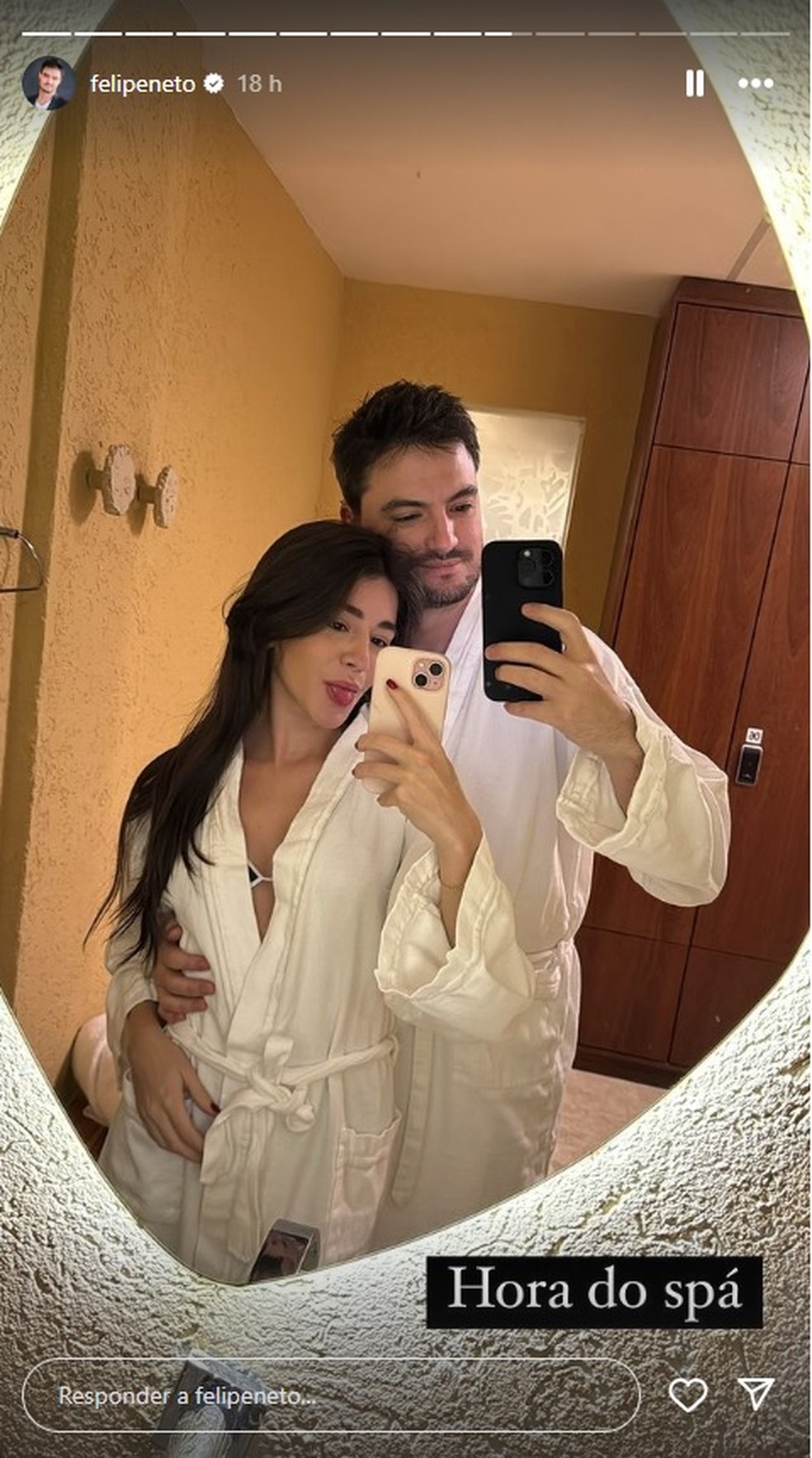 Felipe Neto e namorada curtem noite de relaxamento em hotel de luxo no RJ — Foto: Reprodução/Instagram