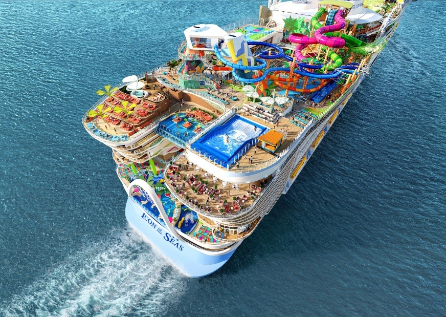 O Icon of the Seas será o primeiro da nova classe Icon, da Royal Caribbean, e terá, entre outras coisas, sete piscinas e mais de 40 pontos de alimentação e bebidas — Foto: Divulgação