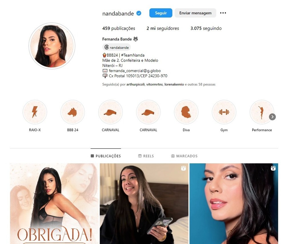 Fernanda Bande, do 'BBB' 24, chegou a 2 milhões de seguidores — Foto: Reprodução/Redes sociais