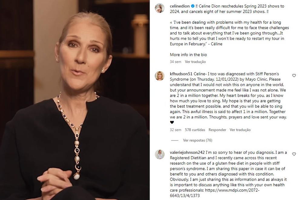 Post em que Celine Dion anuncia cancelamento de shows — Foto: Reprodução/Instagram