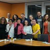 Thelma Guedes e Duca Rachid com os participantes da oficina de formação de autores das 19h da Globo - Reprodução