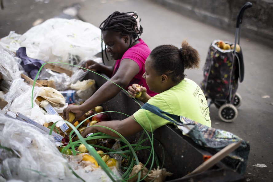 Dados do IBGE mostram que a fome ainda atinge 8,6 milhões de pessoas no Brasil. Patamar recua em 5 anos, mas é maior do que há uma década. Na foto, as pessoas reviram caçambas de lixo no Ceasa, atrás de frutas e legumes.